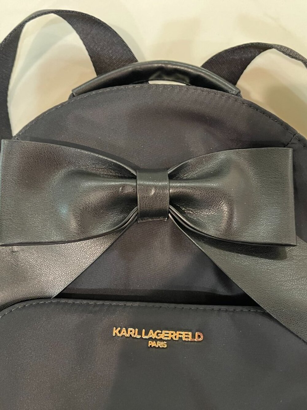 NWOT - Karl Lagerfeld Black Backpack with Leather Bow - Picture 6 of 12